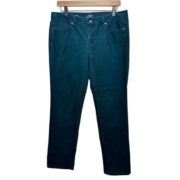 Loft Women's Modern Straight Leg Teal Blue Mid Rise Corduroy Pants - 10 / 30 - Picture 1 of 4